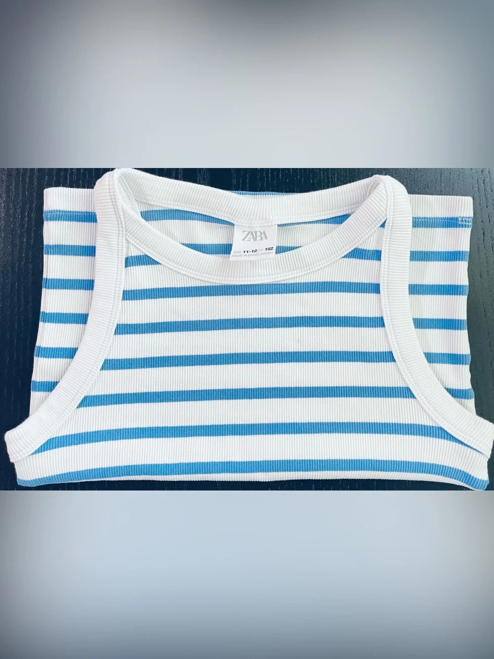 Zara Kids Blue and White Striped Ribbed Tank